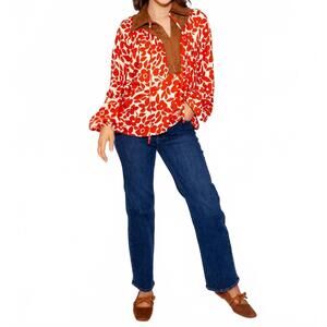 NEW THML elegant bloom long sleeve top in red